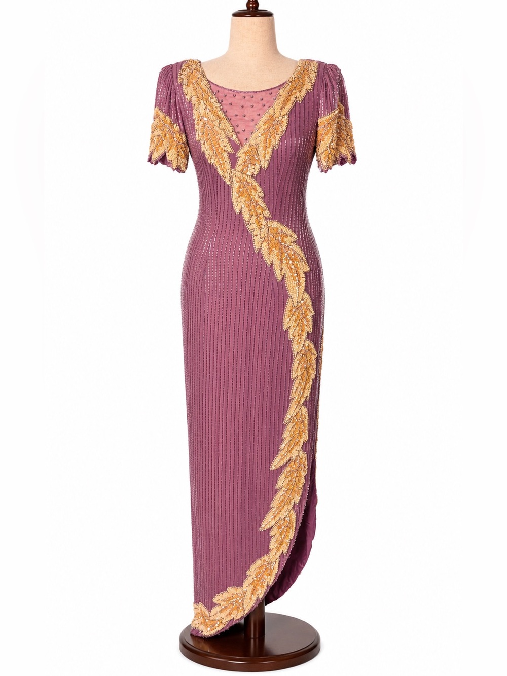 Vintage 80s Forever Yours purple and cream sequin beaded pageant prom gown- 2